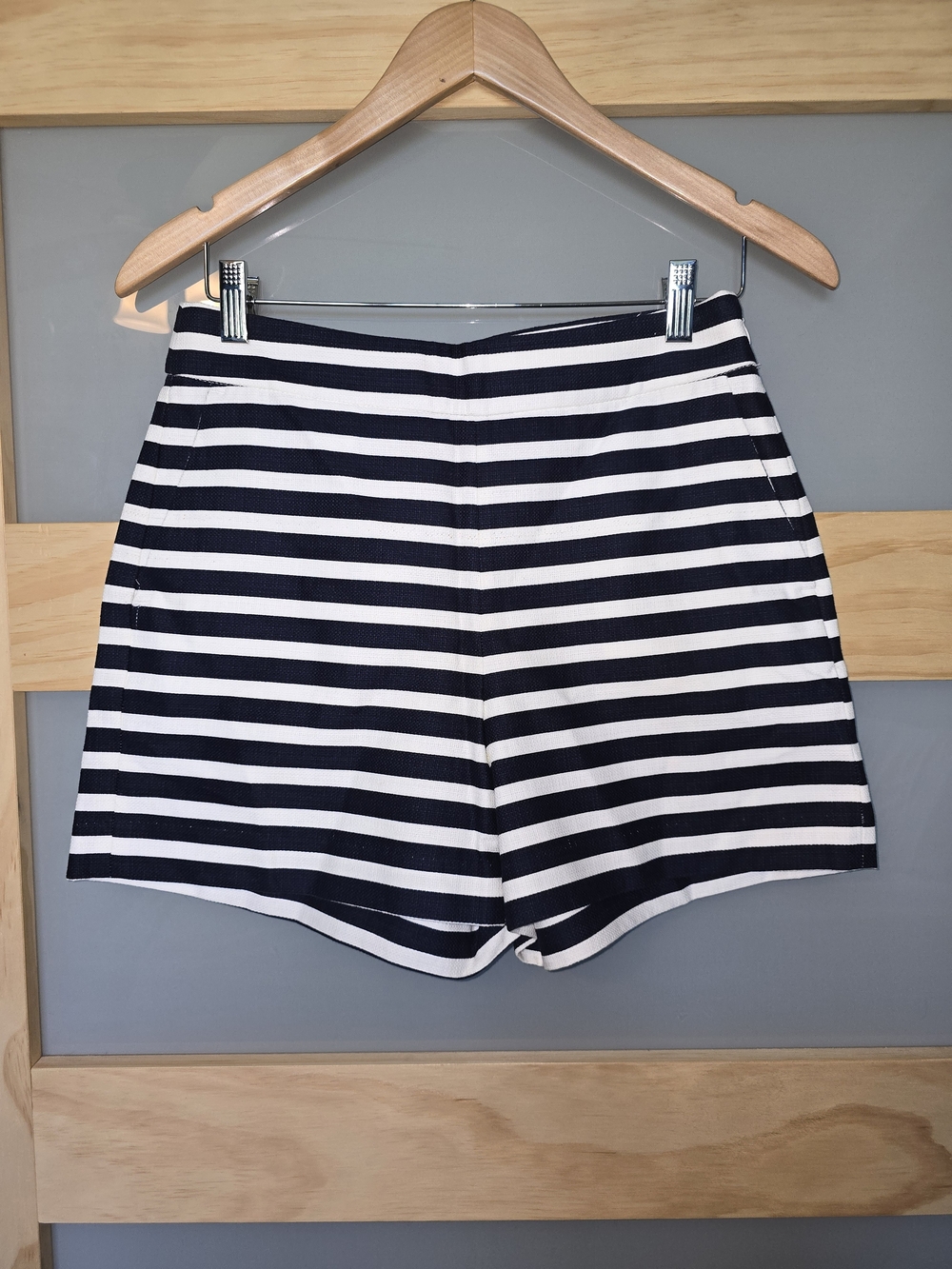 J. Crew Navy and White Striped Cotton Shorts